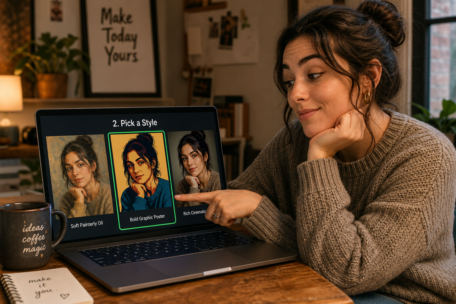 Choosing an art style on a tablet