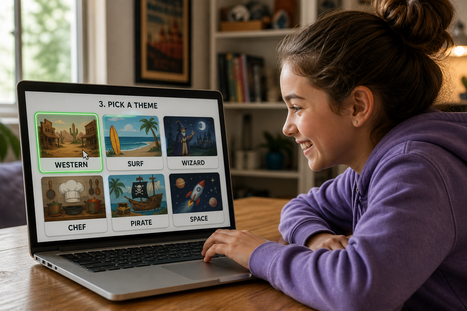 Choosing a theme on a laptop