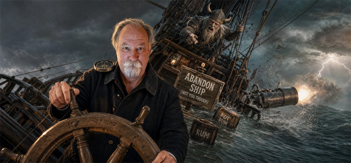 Sea Captain as the ship comes apart around him, still holding his coffee